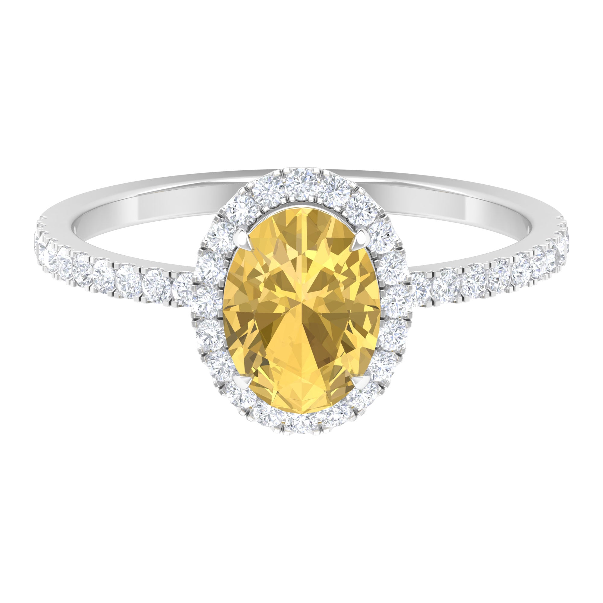 1.5 CT Oval Cut Citrine and Diamond Halo Engagement Ring Citrine - ( AAA ) - Quality - Rosec Jewels