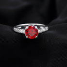 Lab Grown Ruby Simple Solitaire Engagement Ring with Diamond Lab Created Ruby - ( AAAA ) - Quality - Rosec Jewels