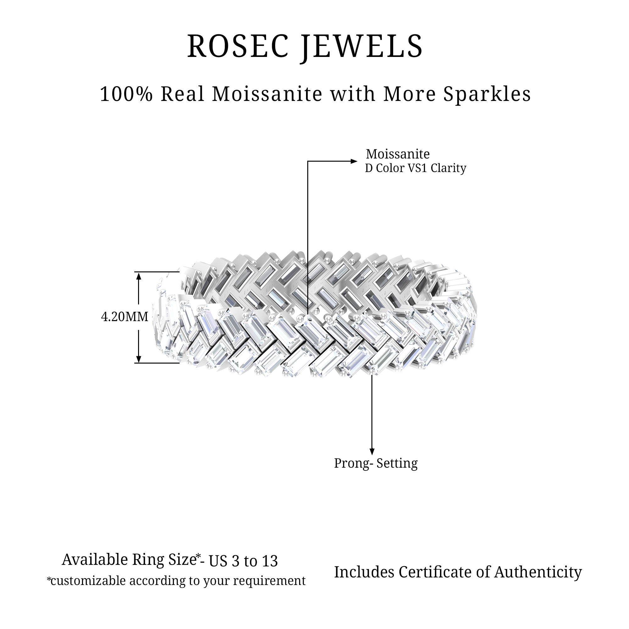 Baguette Cut Moissanite Braided Eternity Band Ring Moissanite - ( D-VS1 ) - Color and Clarity - Rosec Jewels