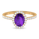 Oval Amethyst Halo Engagement Ring with Diamond Amethyst - ( AAA ) - Quality - Rosec Jewels