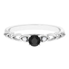 Round Created Black Diamond and Diamond Designer Promise Ring in Gold Lab Created Black Diamond - ( AAAA ) - Quality - Rosec Jewels