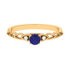 Round Created Blue Sapphire and Diamond Designer Promise Ring Lab Created Blue Sapphire - ( AAAA ) - Quality - Rosec Jewels