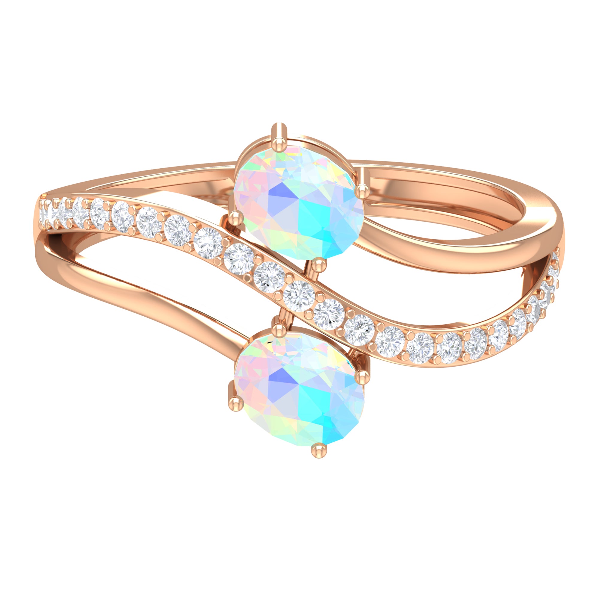 3/4 CT Two Stone Ethiopian Opal and Diamond Engagement Ring Ethiopian Opal - ( AAA ) - Quality - Rosec Jewels