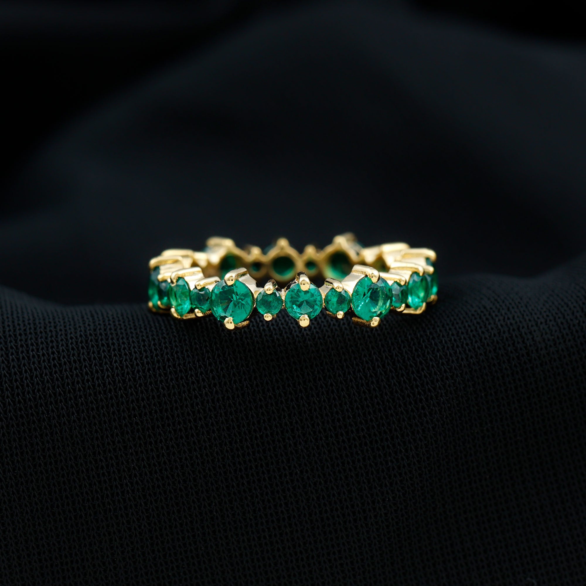 Lab Grown Emerald Round Eternity Band Ring Lab Created Emerald - ( AAAA ) - Quality - Rosec Jewels