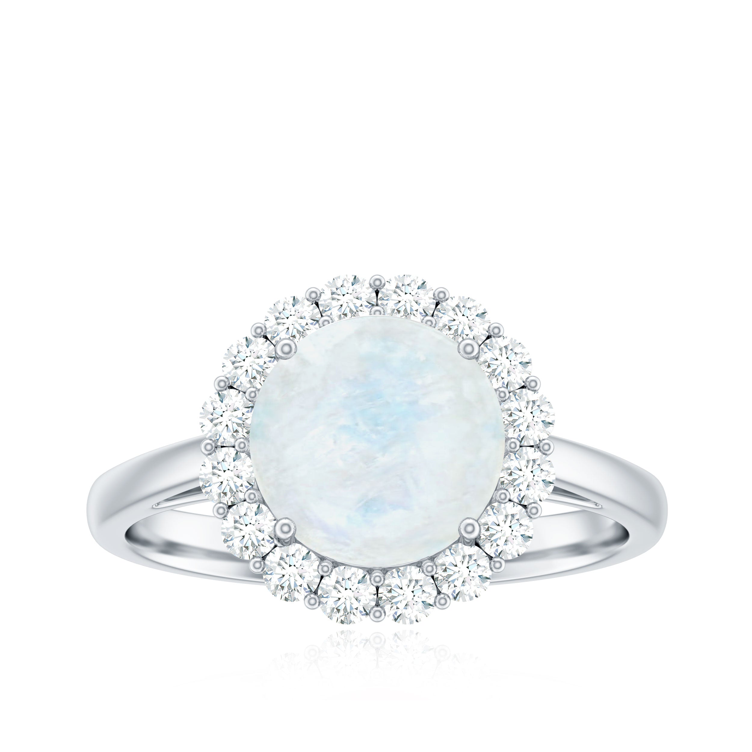 Round Moonstone Simple Halo Engagement Ring with Diamond Moonstone - ( AAA ) - Quality - Rosec Jewels