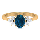 Claw Set London Blue Topaz Solitaire Ring with Marquise Diamond Trio London Blue Topaz - ( AAA ) - Quality - Rosec Jewels