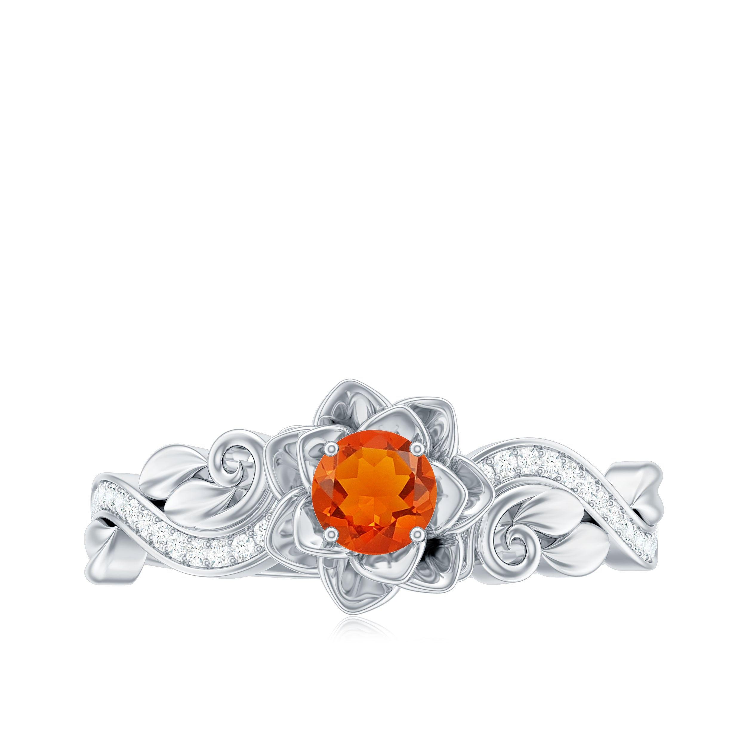 Flower Inspired Fire Opal and Diamond Engagement Ring Fire Opal - ( AAA ) - Quality - Rosec Jewels