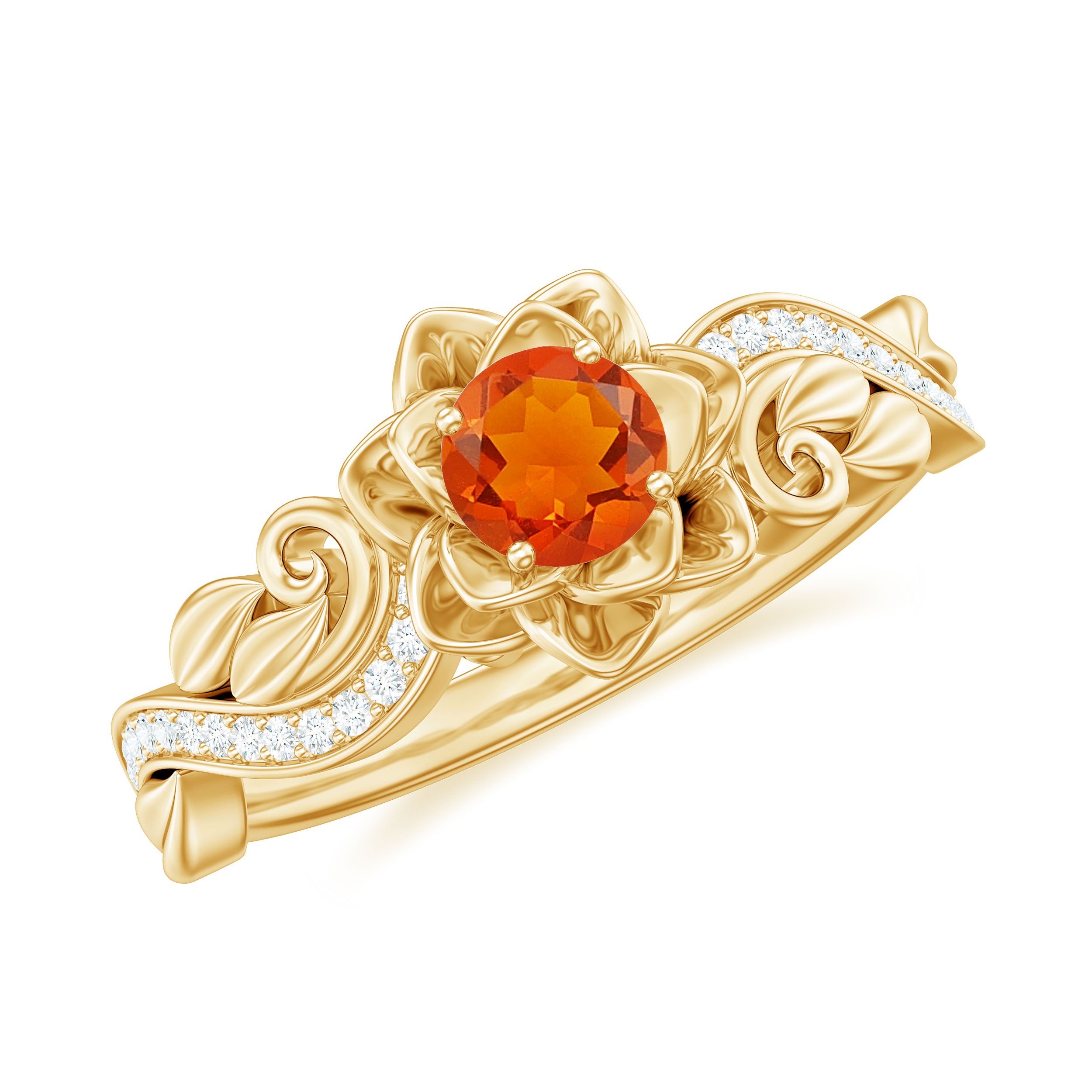 Flower Inspired Fire Opal and Diamond Engagement Ring Fire Opal - ( AAA ) - Quality - Rosec Jewels