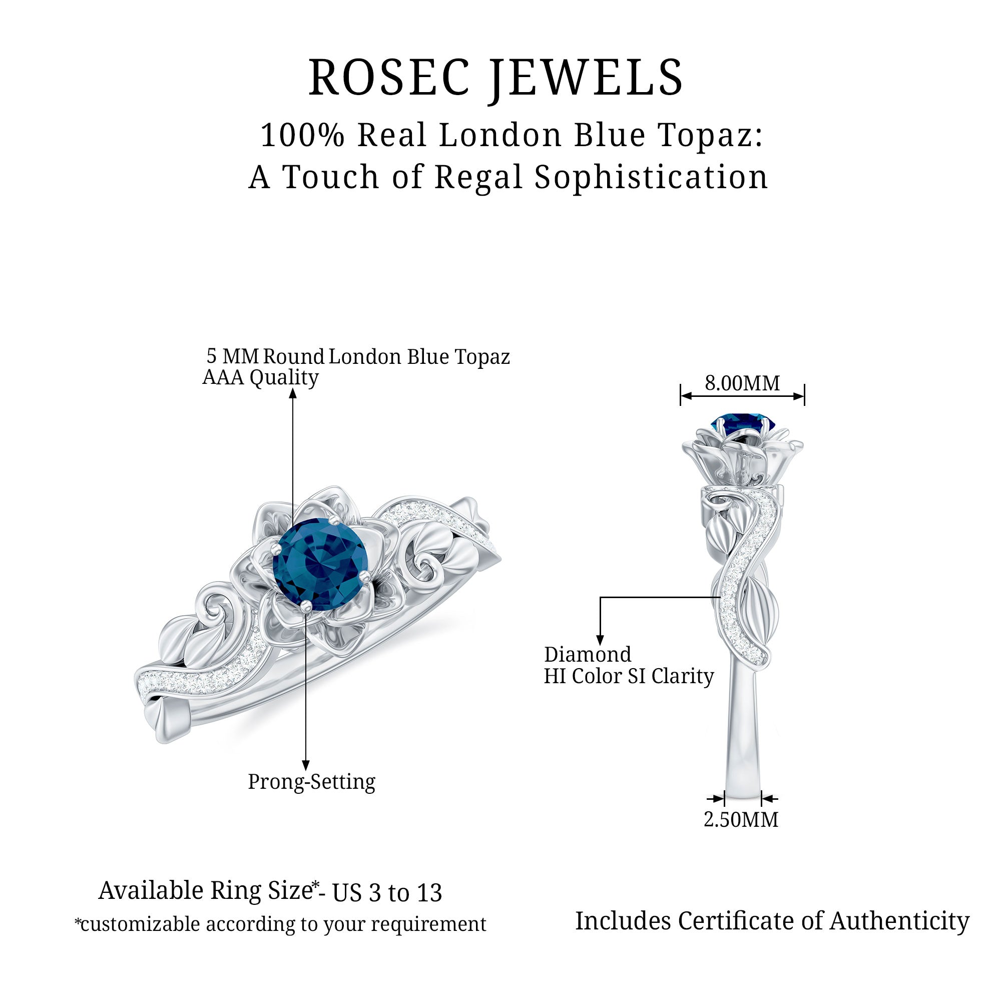 Flower Inspired London Blue Topaz and Diamond Engagement Ring London Blue Topaz - ( AAA ) - Quality - Rosec Jewels