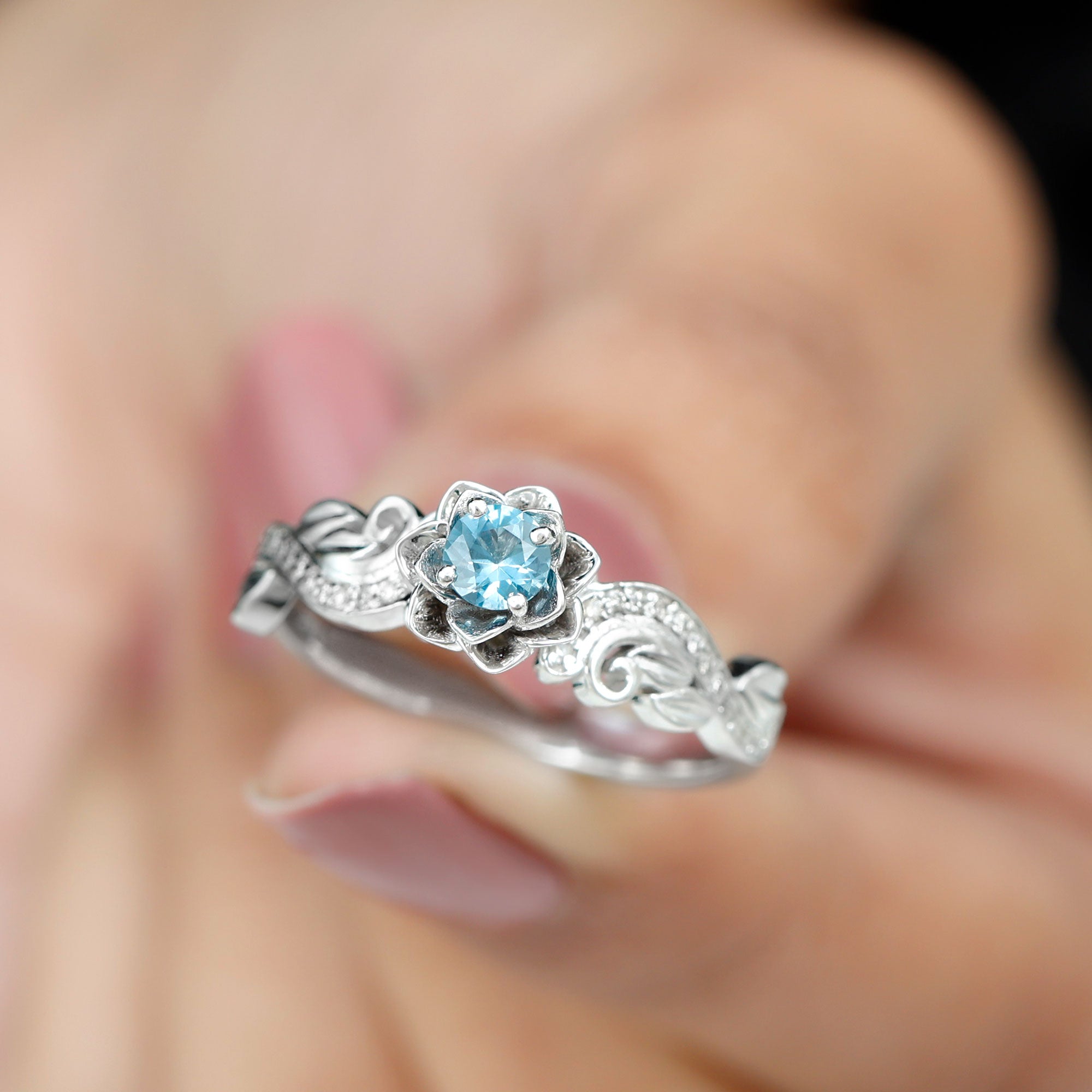 Flower Inspired London Blue Topaz and Diamond Engagement Ring London Blue Topaz - ( AAA ) - Quality - Rosec Jewels