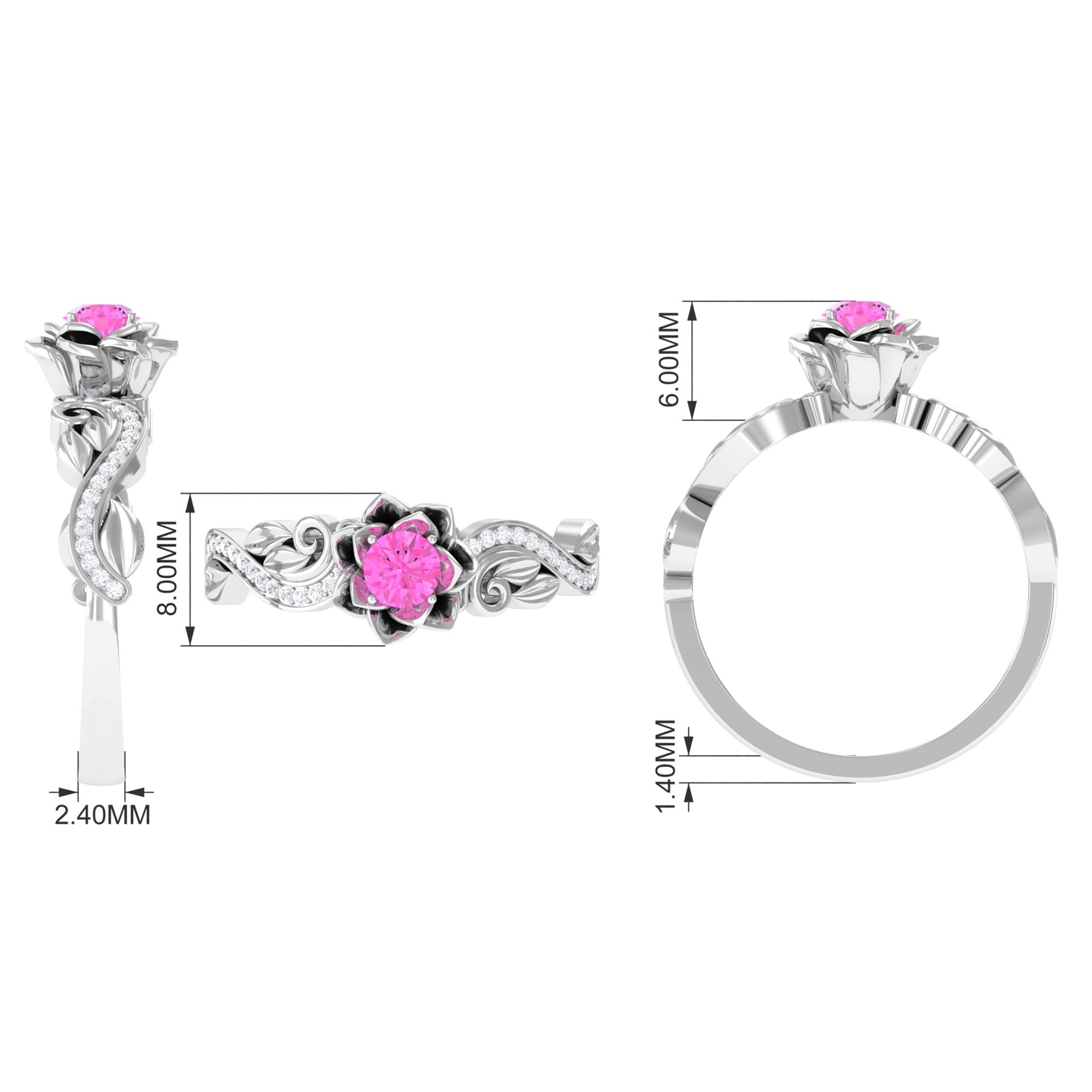 Flower Inspired Pink Sapphire and Diamond Engagement Ring Pink Sapphire - ( AAA ) - Quality - Rosec Jewels