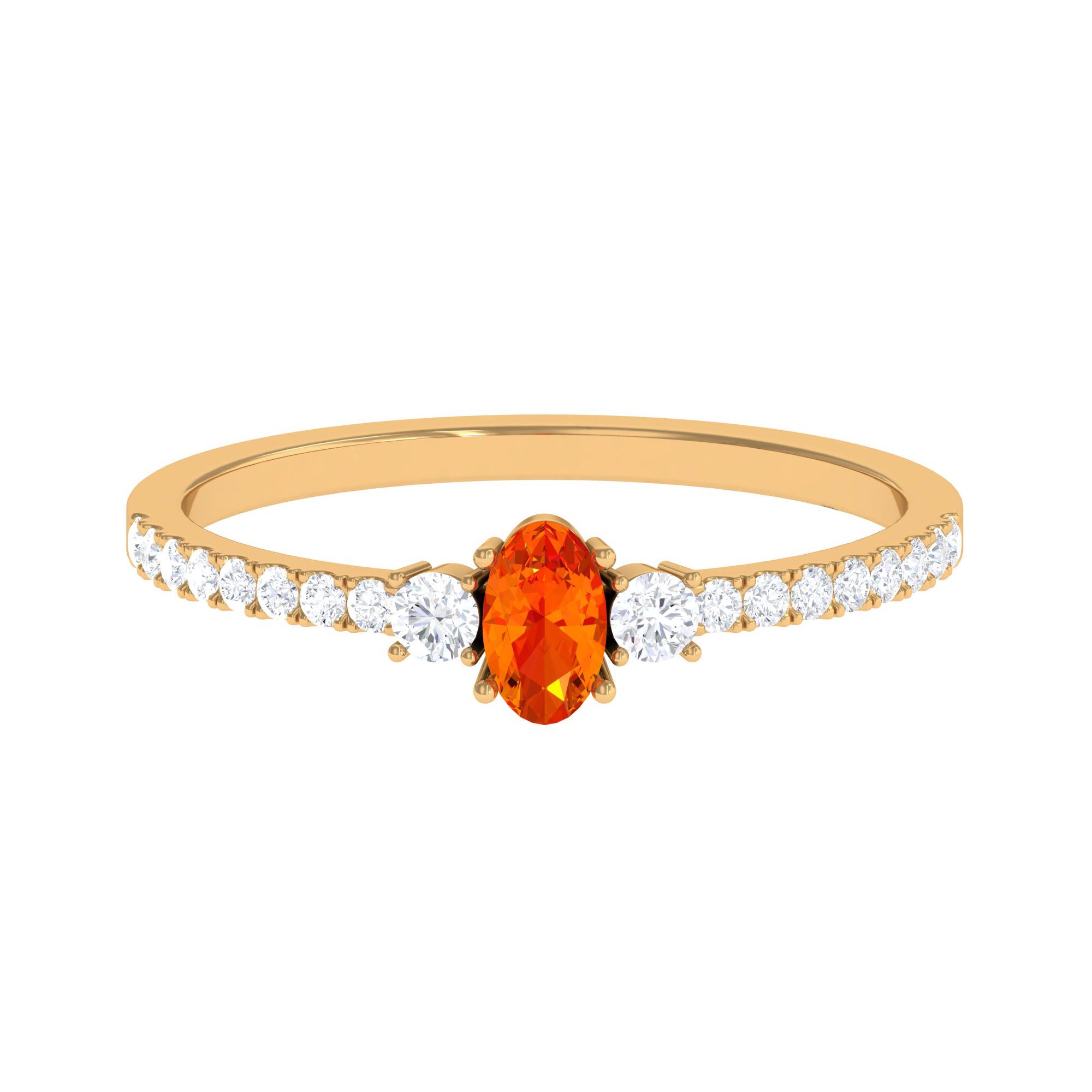 Oval Shape Orange Sapphire Promise Ring with Diamond Side Stone Orange Sapphire - ( AAA ) - Quality - Rosec Jewels