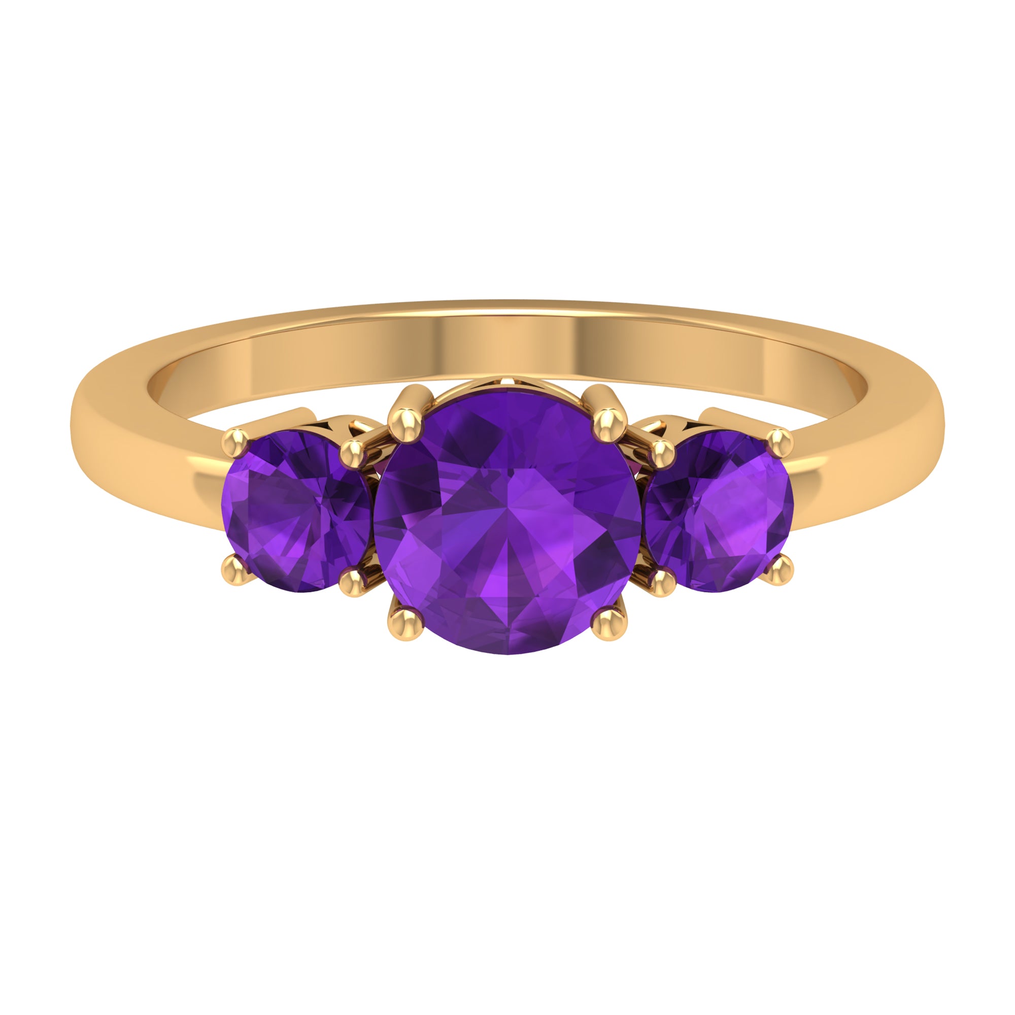 3/4 CT Round Cut Amethyst Three Stone Ring Amethyst - ( AAA ) - Quality - Rosec Jewels