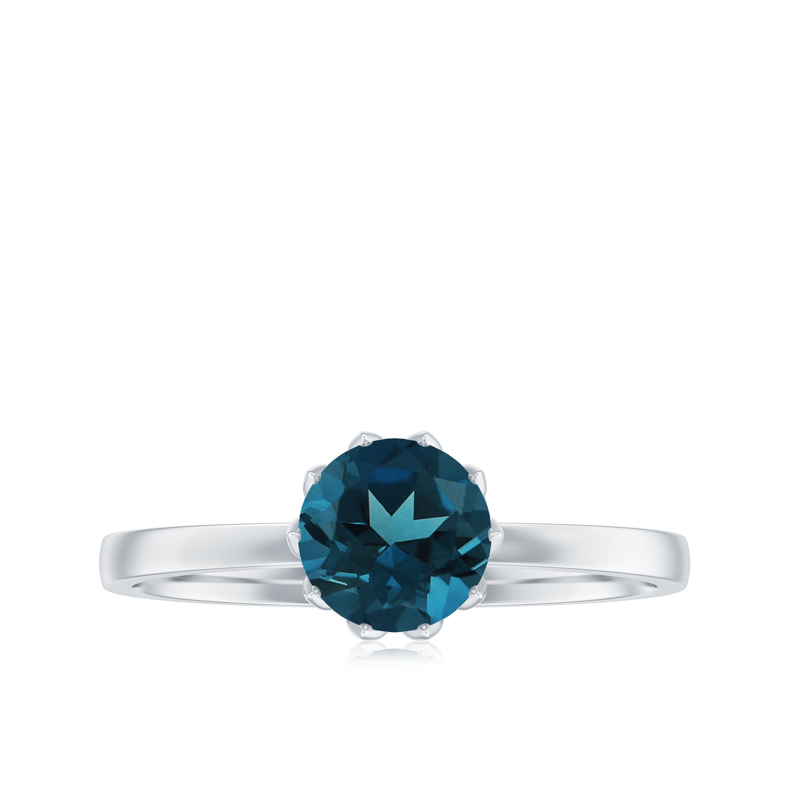 Round Cut London Blue Topaz Solitaire Ring in Lotus Basket Setting London Blue Topaz - ( AAA ) - Quality - Rosec Jewels