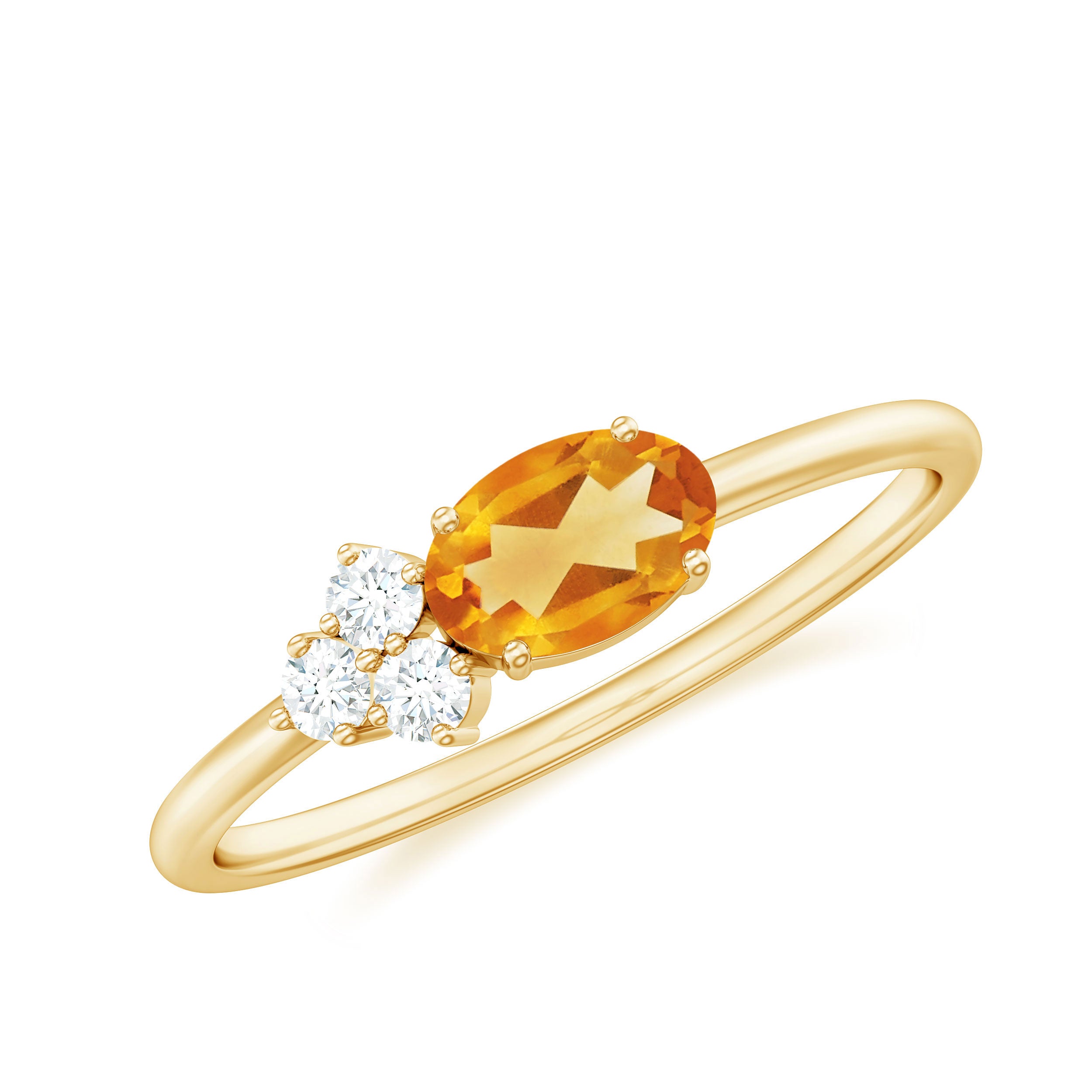 Oval Cut Real Citrine Minimal Ring with Diamond Trio Citrine - ( AAA ) - Quality - Rosec Jewels