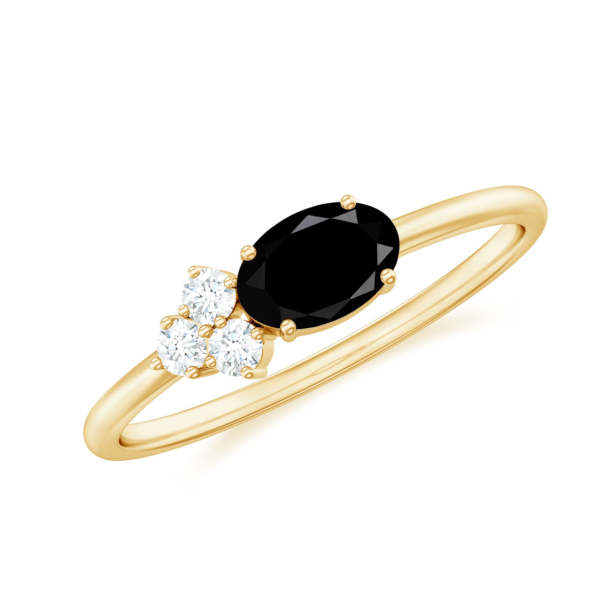 Oval Cut Created Black Diamond Minimal Ring with Diamond Trio Lab Created Black Diamond - ( AAAA ) - Quality - Rosec Jewels