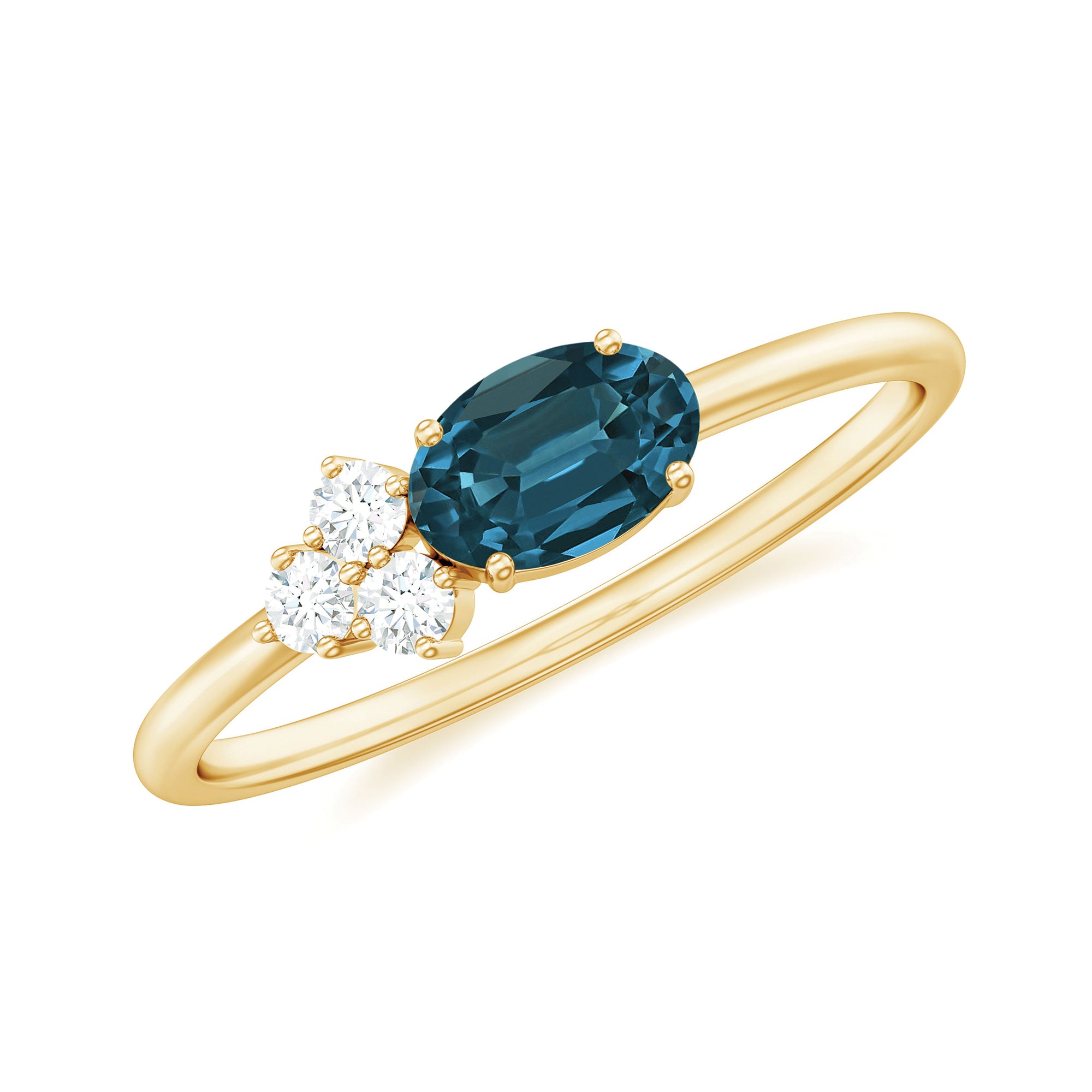 1/2 CT Oval Cut London Blue Topaz Promise Ring with Diamond Trio London Blue Topaz - ( AAA ) - Quality - Rosec Jewels