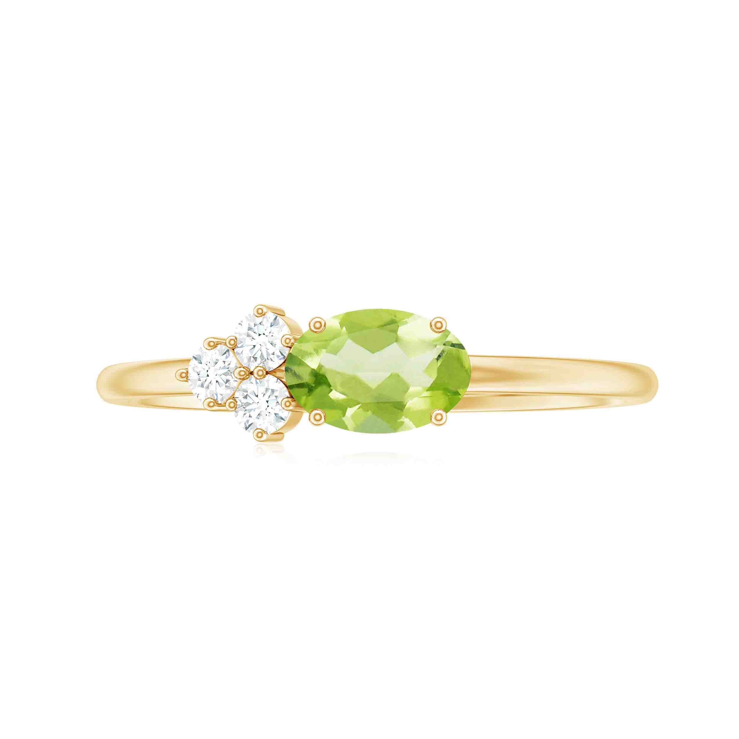 3/4 CT Oval Cut Peridot Promise Ring with Diamond Trio Peridot - ( AAA ) - Quality - Rosec Jewels