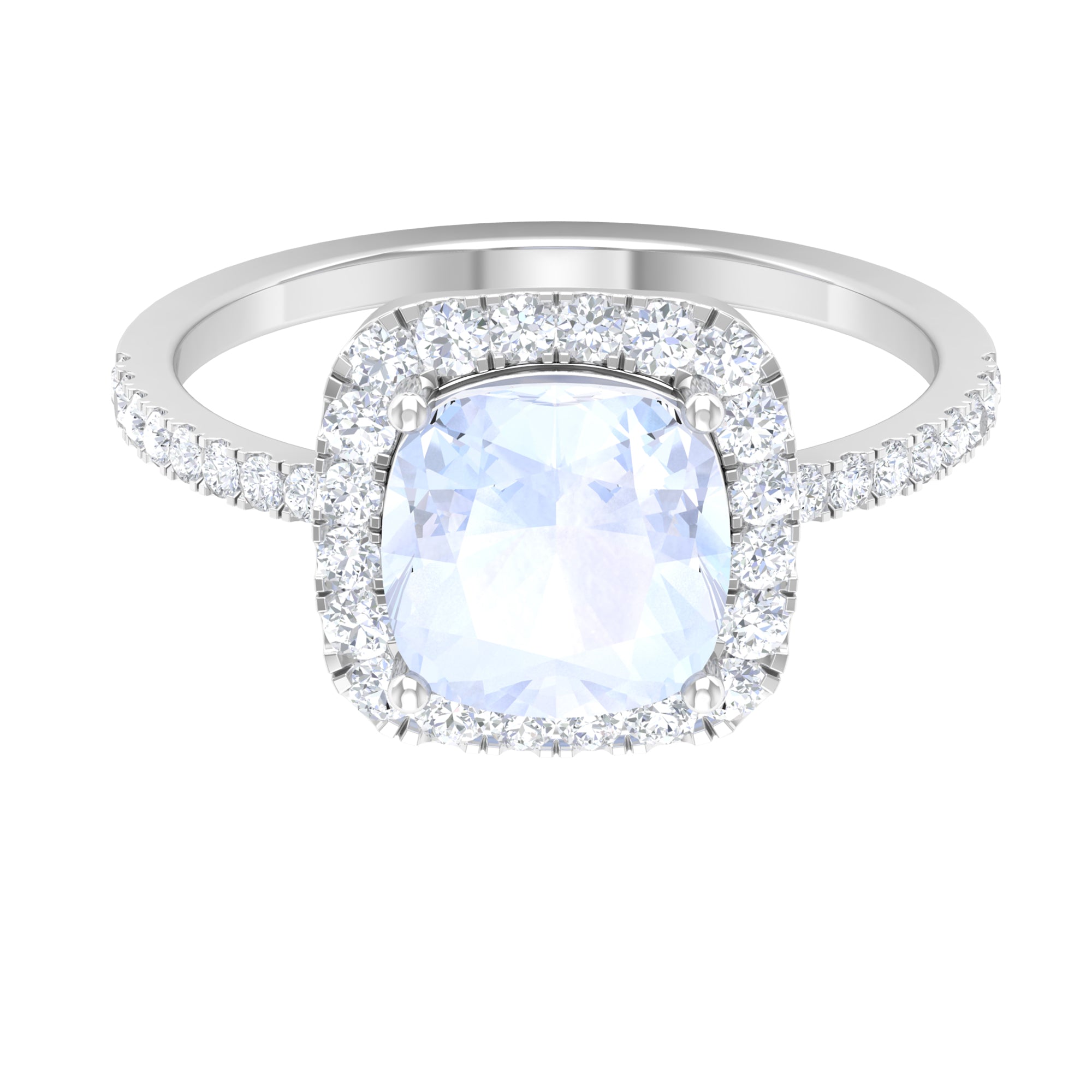 2.50 CT Cushion Shape Moonstone and Moissanite Accent Engagement Ring For Women Moonstone - ( AAA ) - Quality - Rosec Jewels