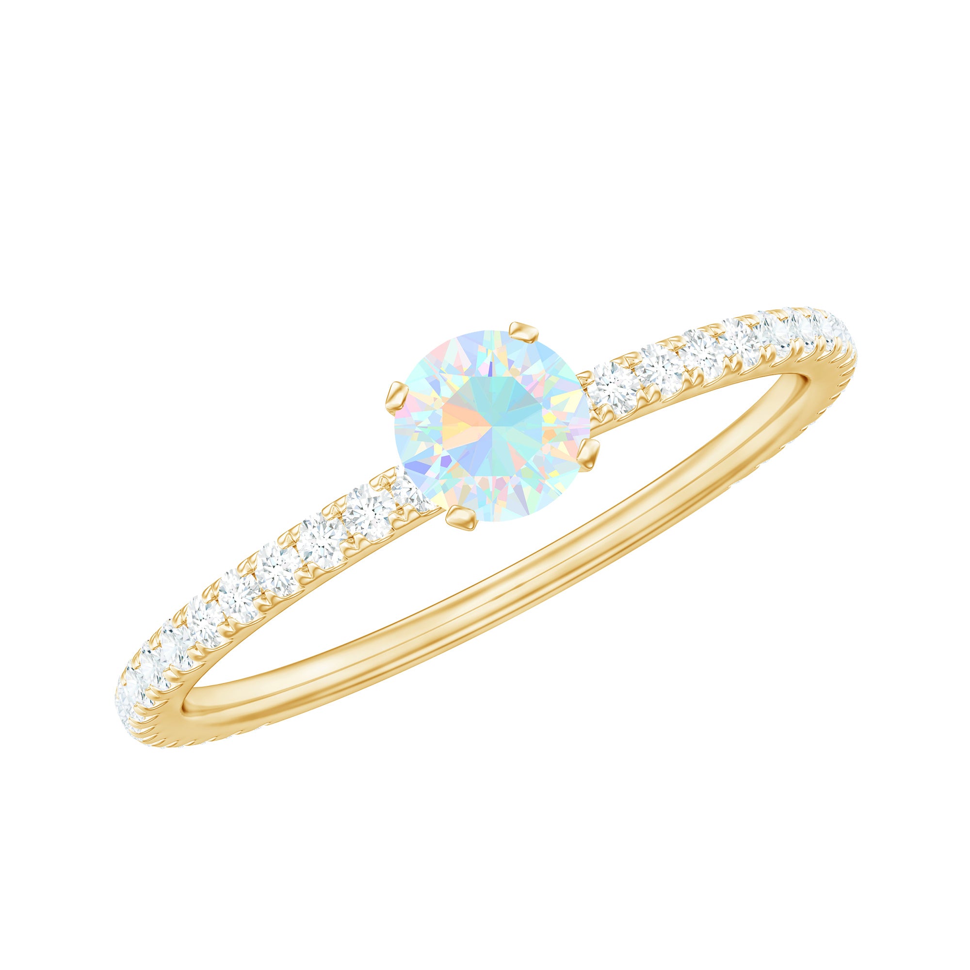 Simple Ethiopian Opal and Diamond Solitaire Ring Ethiopian Opal - ( AAA ) - Quality - Rosec Jewels