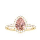 Pear Shaped Morganite Halo Engagement Ring with Diamond Morganite - ( AAA ) - Quality - Rosec Jewels