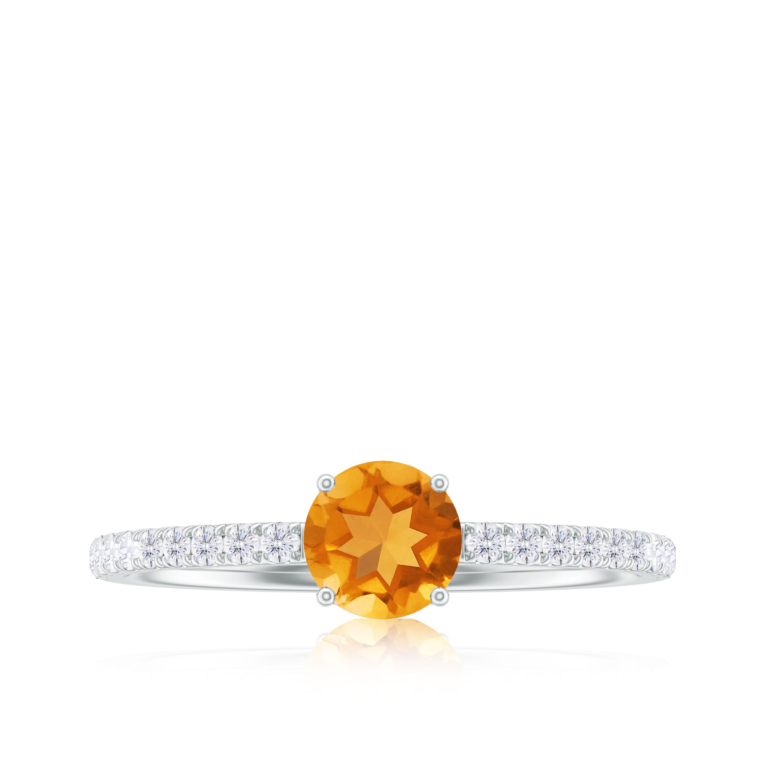 Minimal Citrine Solitaire Promise Ring with Diamonds Citrine - ( AAA ) - Quality - Rosec Jewels