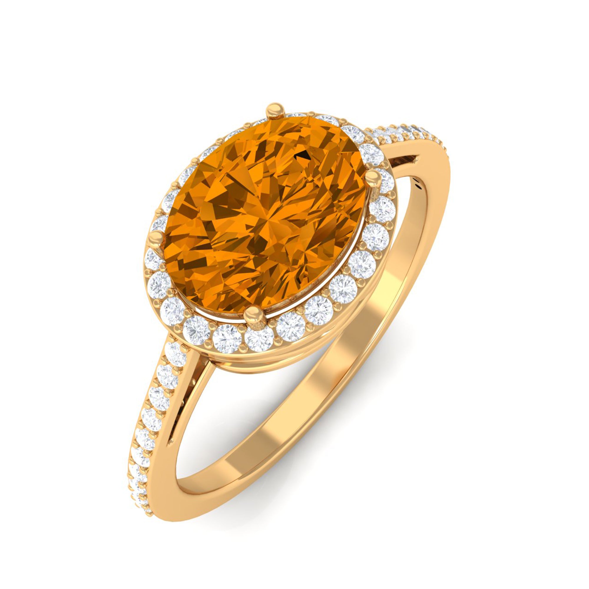 Oval Cut Citrine East West Engagement Ring with Diamond Halo Citrine - ( AAA ) - Quality - Rosec Jewels