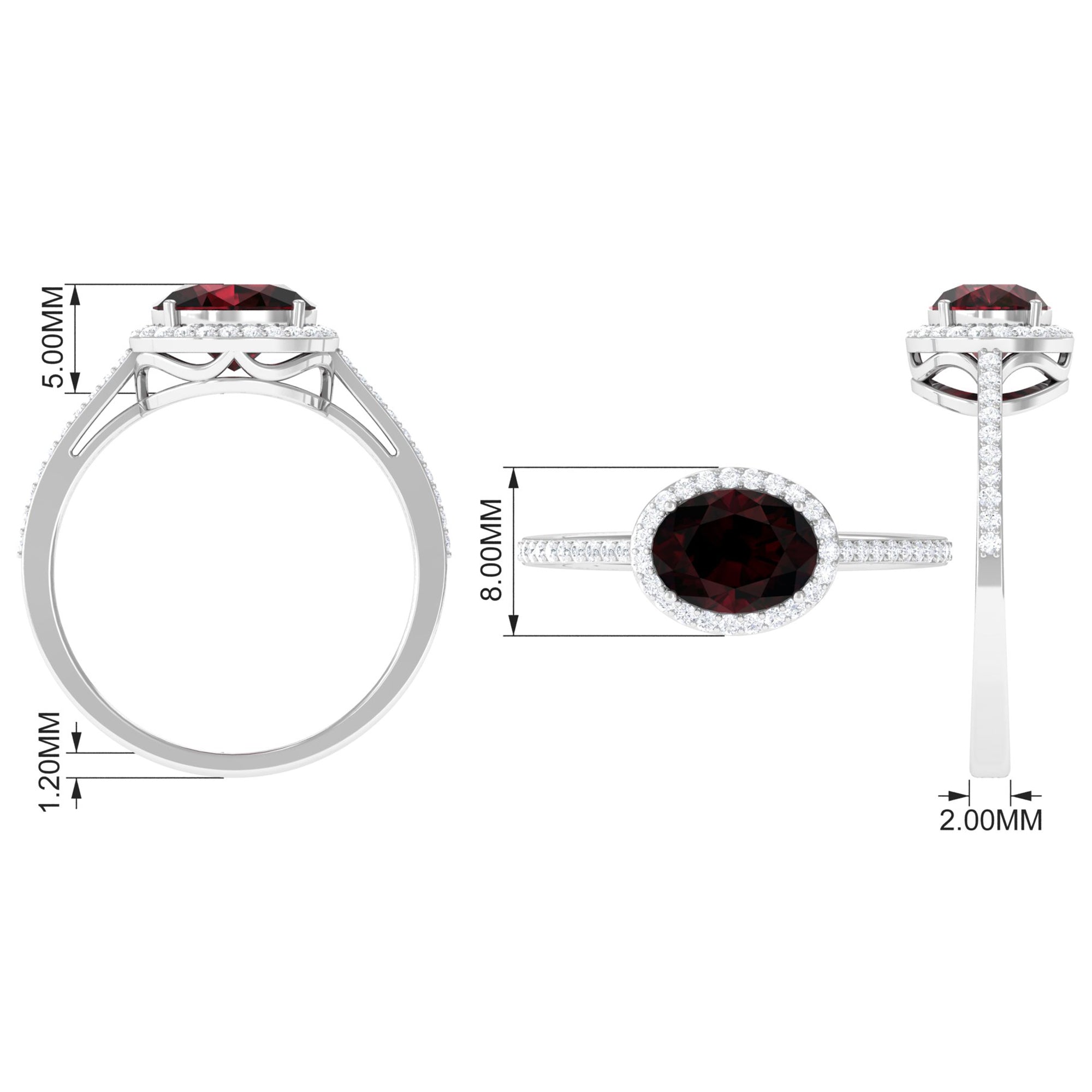 Oval Cut Garnet East West Engagement Ring with Diamond Halo Garnet - ( AAA ) - Quality - Rosec Jewels