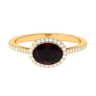 Oval Cut Garnet East West Engagement Ring with Diamond Halo Garnet - ( AAA ) - Quality - Rosec Jewels