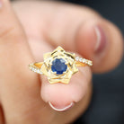 Real Blue Sapphire and Diamond Flower Ring with Bypass Shank Blue Sapphire - ( AAA ) - Quality - Rosec Jewels