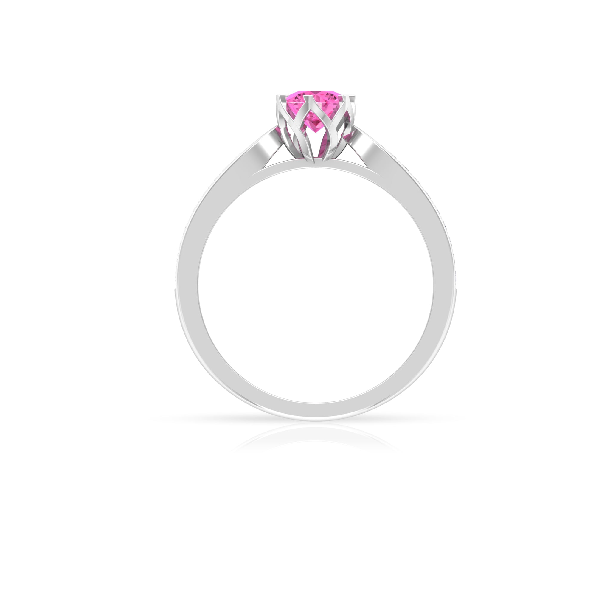 Round Cut Pink Sapphire Solitaire Engagement Ring with Diamond Pink Sapphire - ( AAA ) - Quality - Rosec Jewels