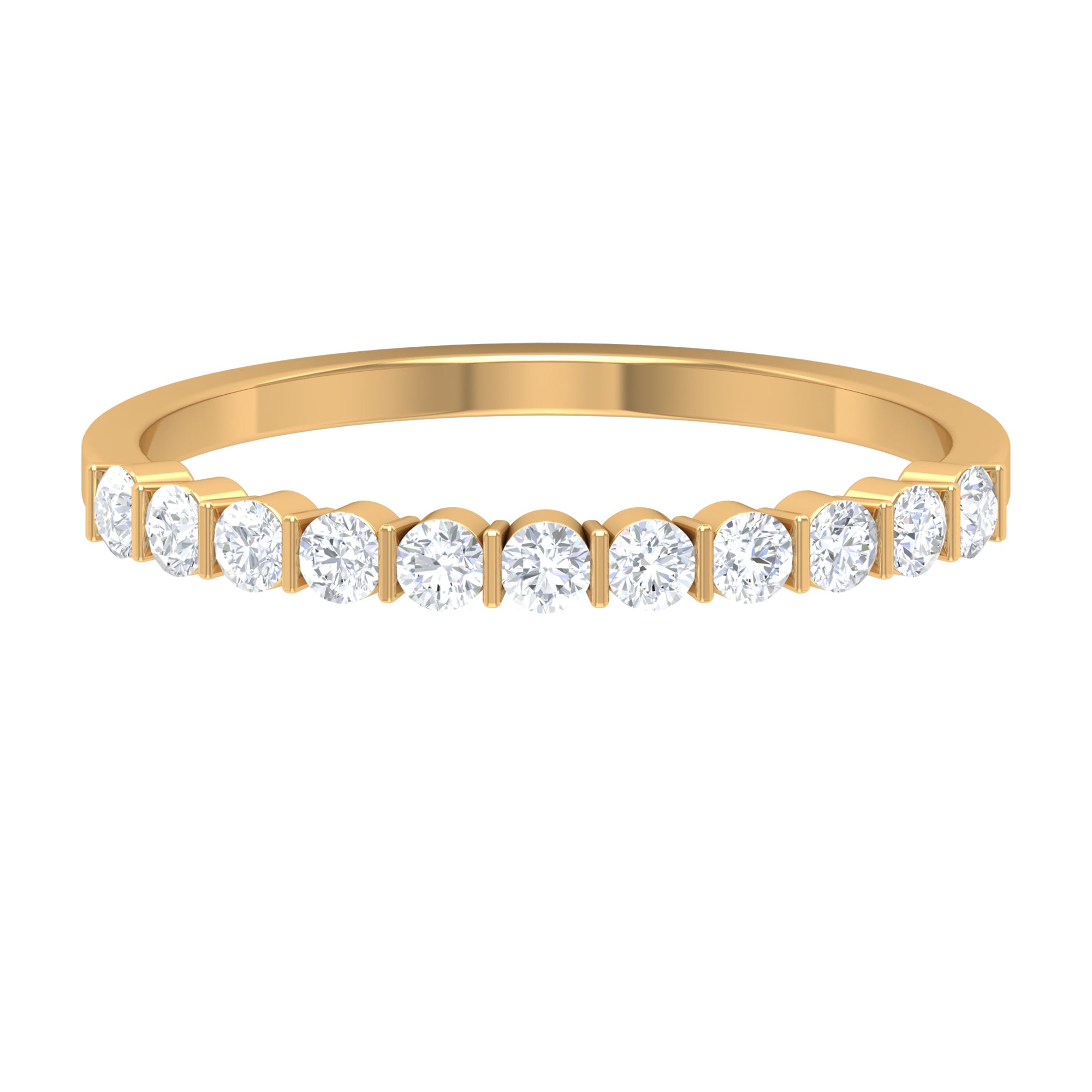 Minimal Moissanite Half Eternity Band Ring in Bar Setting Moissanite - ( D-VS1 ) - Color and Clarity - Rosec Jewels