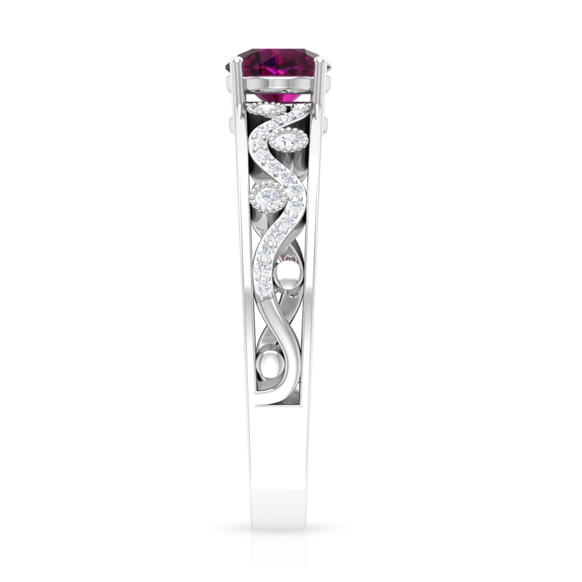 Designer Solitaire Engagement Ring with Rhodolite and Diamond Rhodolite - ( AAA ) - Quality - Rosec Jewels