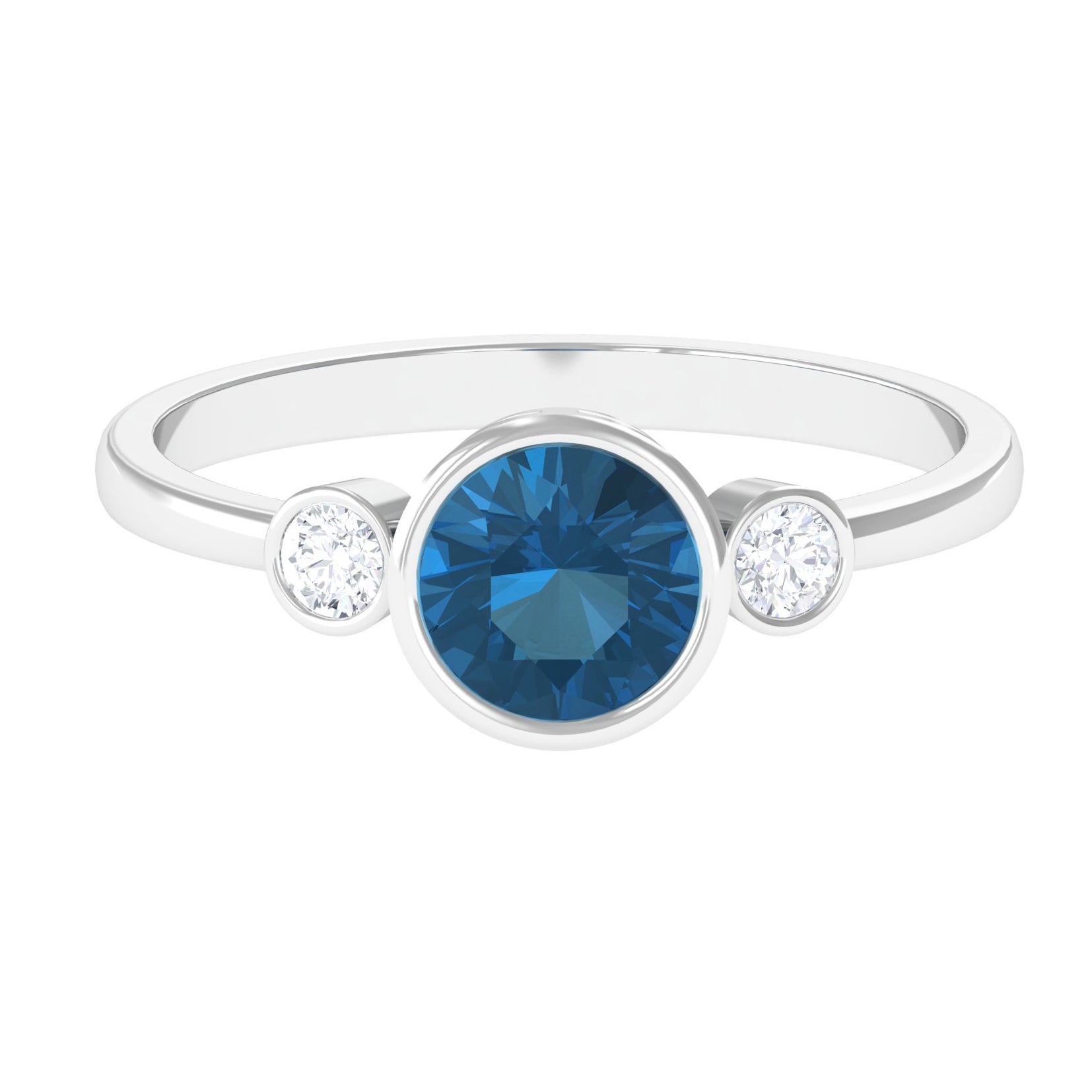 Round London Blue Topaz and Diamond Solitaire Engagement Ring London Blue Topaz - ( AAA ) - Quality - Rosec Jewels