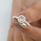 Minimal Rose Quartz Halo Engagement Ring with Diamond Rose Quartz - ( AAA ) - Quality - Rosec Jewels