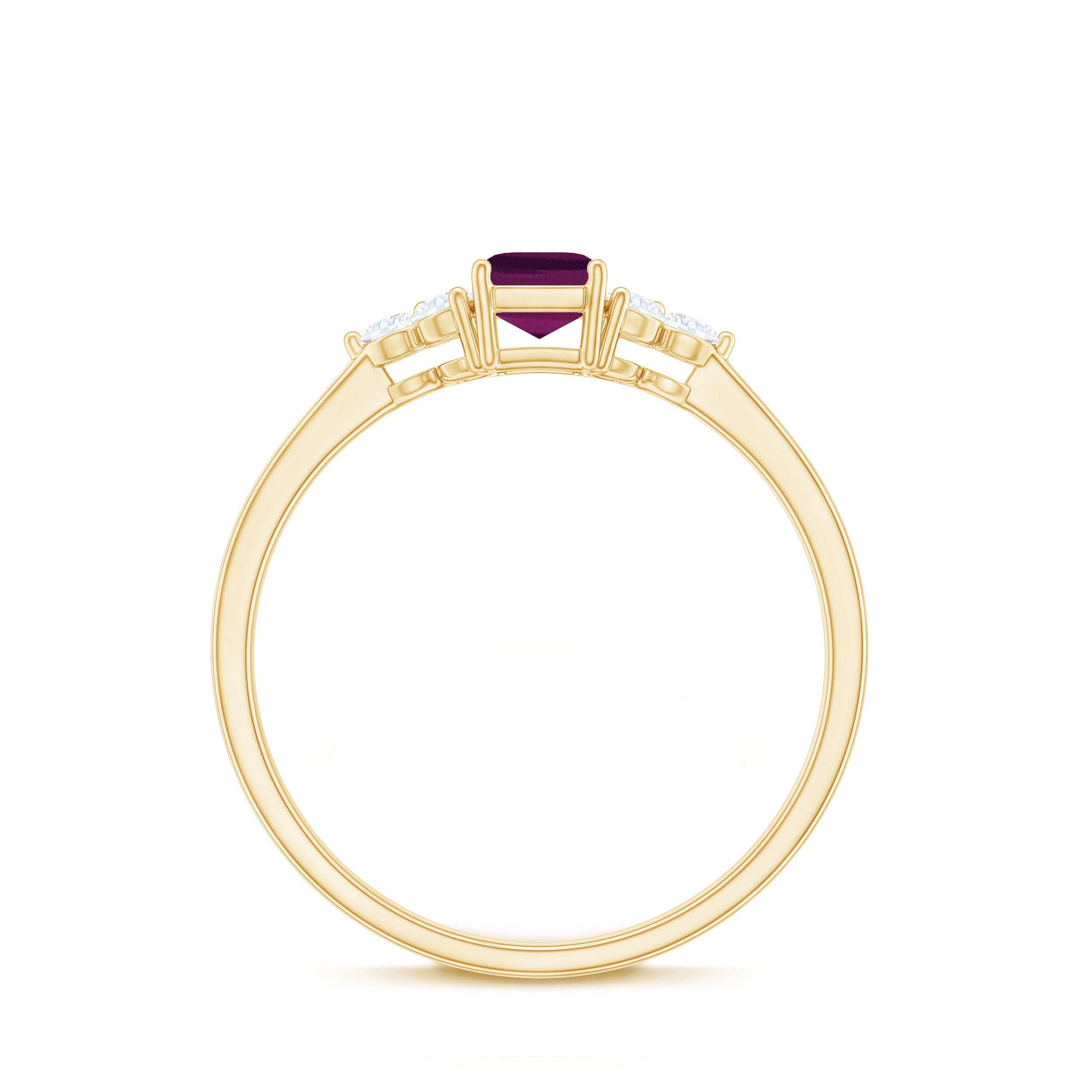 1 CT Octagon Cut Rhodolite Solitaire Ring with Diamond Trio Rhodolite - ( AAA ) - Quality - Rosec Jewels