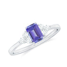 Octagon Cut Tanzanite Solitaire Ring with Diamond Trio Tanzanite - ( AAA ) - Quality - Rosec Jewels