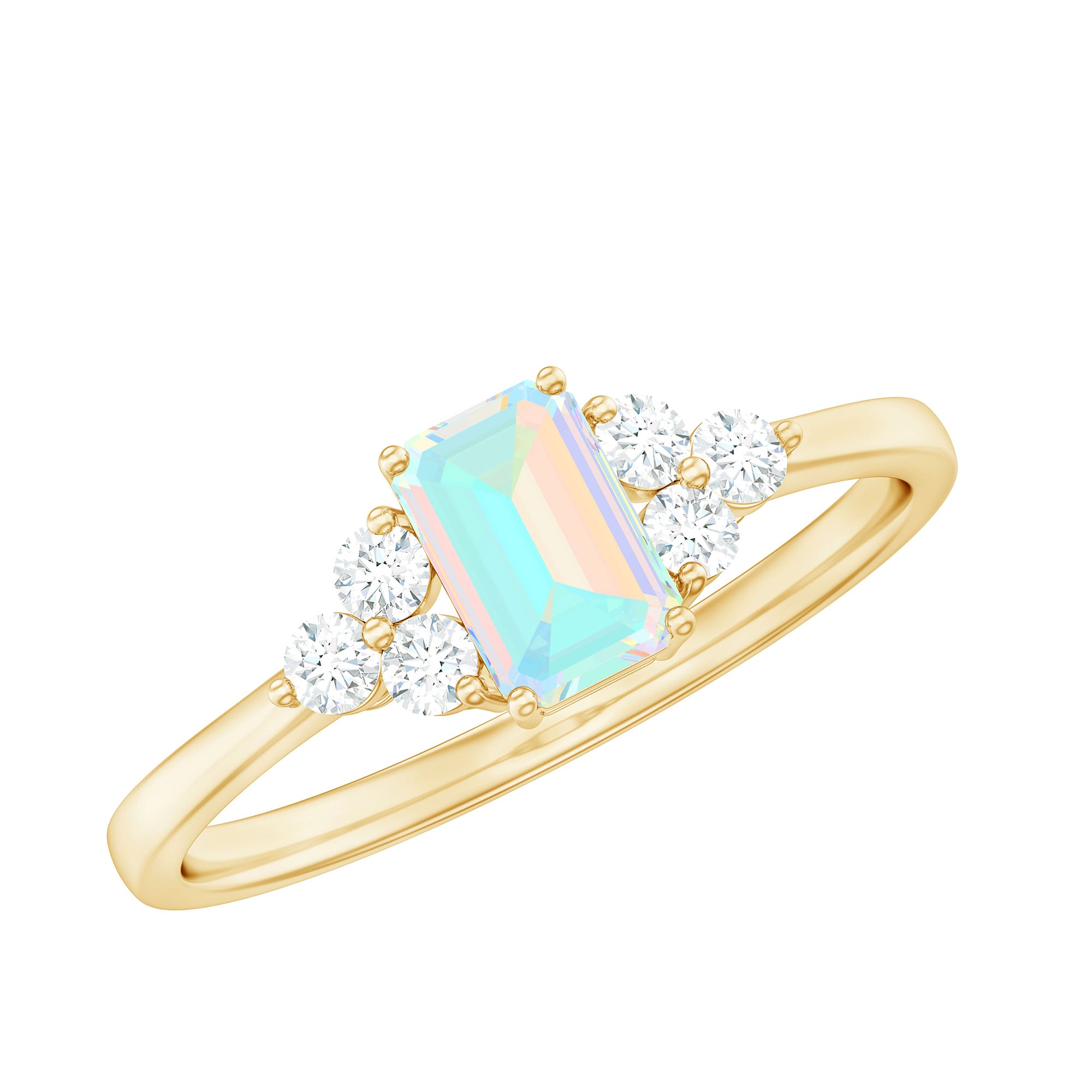 Octagon Cut Ethiopian Opal Solitaire Ring with Diamond Trio Ethiopian Opal - ( AAA ) - Quality - Rosec Jewels