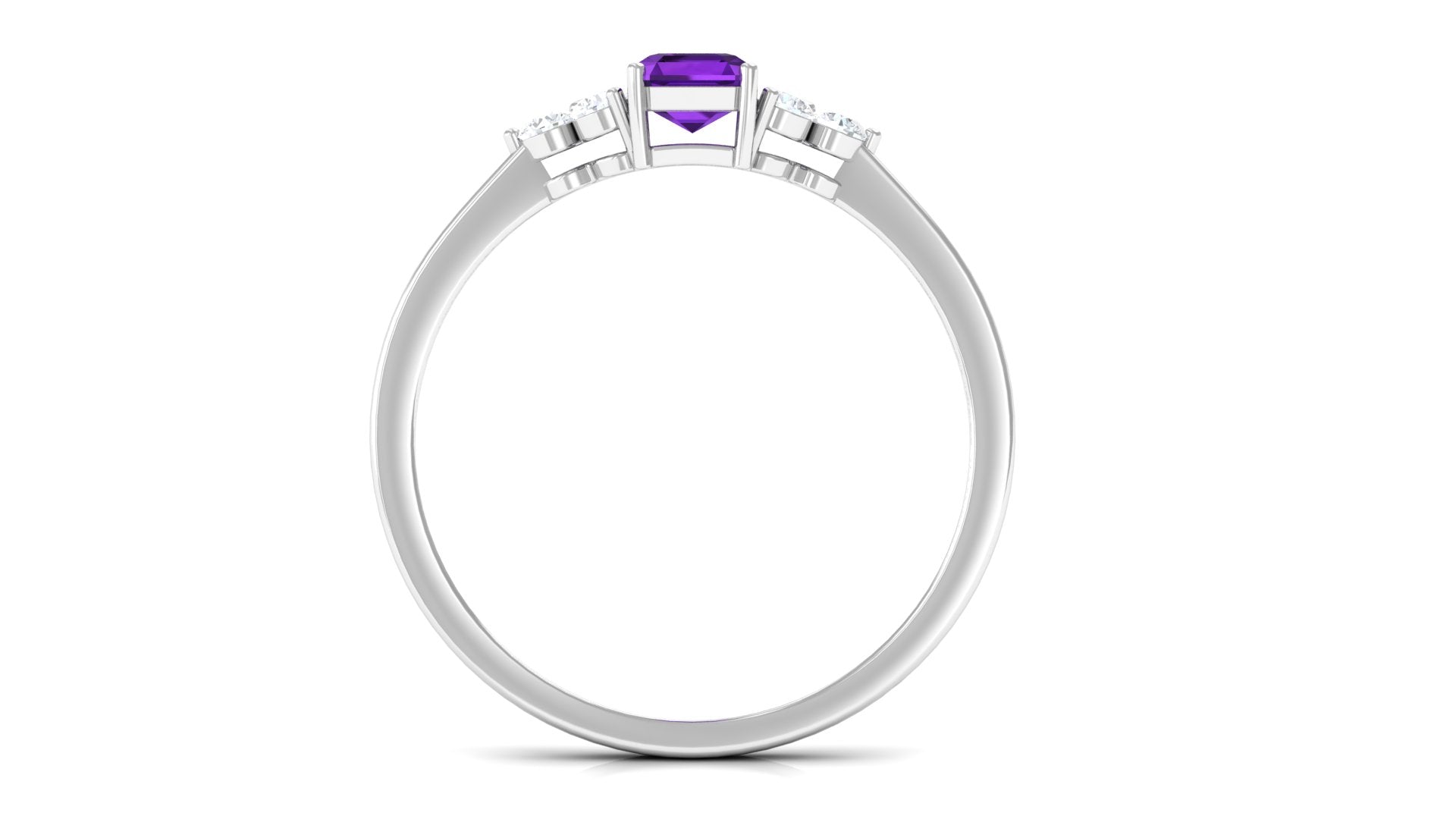 Octagon Cut Amethyst Solitaire Ring with Diamond Trio Amethyst - ( AAA ) - Quality - Rosec Jewels