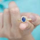 Vintage Style Lab Grown Blue Sapphire and Diamond Engagement Ring Lab Created Blue Sapphire - ( AAAA ) - Quality - Rosec Jewels