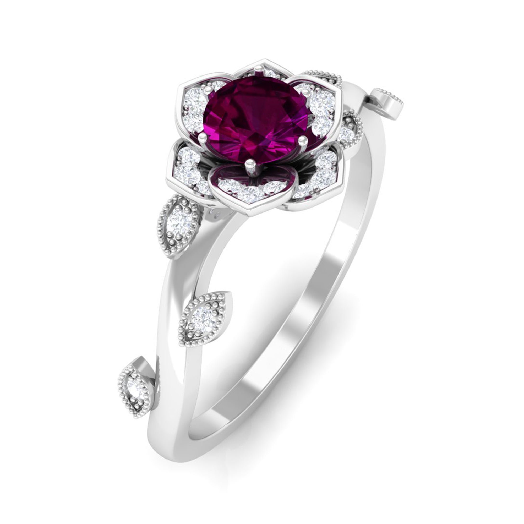 Nature Inspired Rhodolite Garnet Engagement Ring Rhodolite - ( AAA ) - Quality - Rosec Jewels