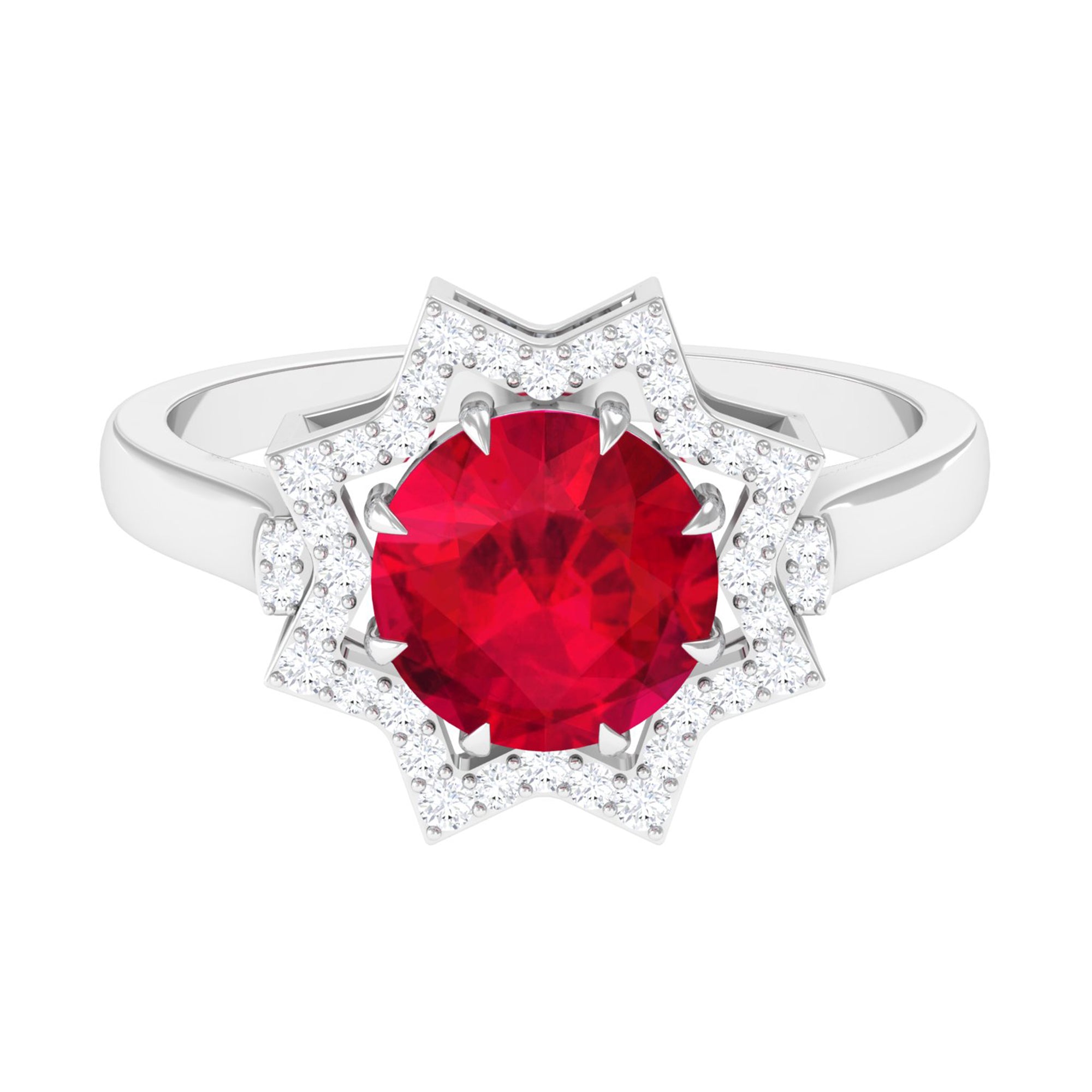 Created Ruby Star Shape Engagement Ring with Diamond Lab Created Ruby - ( AAAA ) - Quality - Rosec Jewels