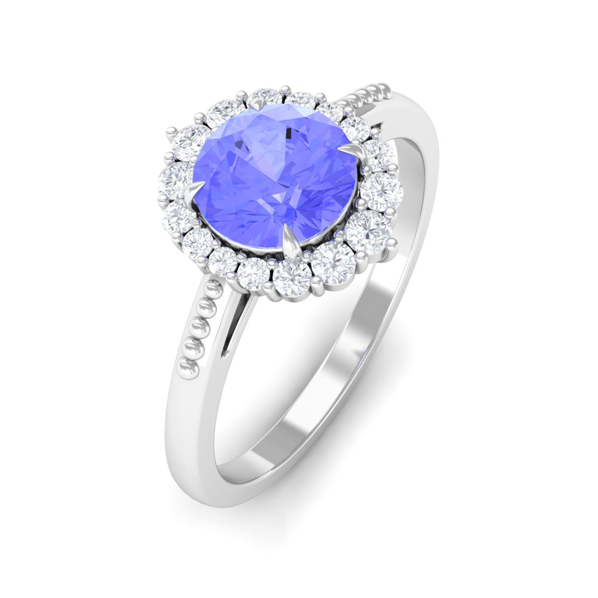 1.25 CT Natural Tanzanite Engagement Ring with Diamond Accent Tanzanite - ( AAA ) - Quality - Rosec Jewels