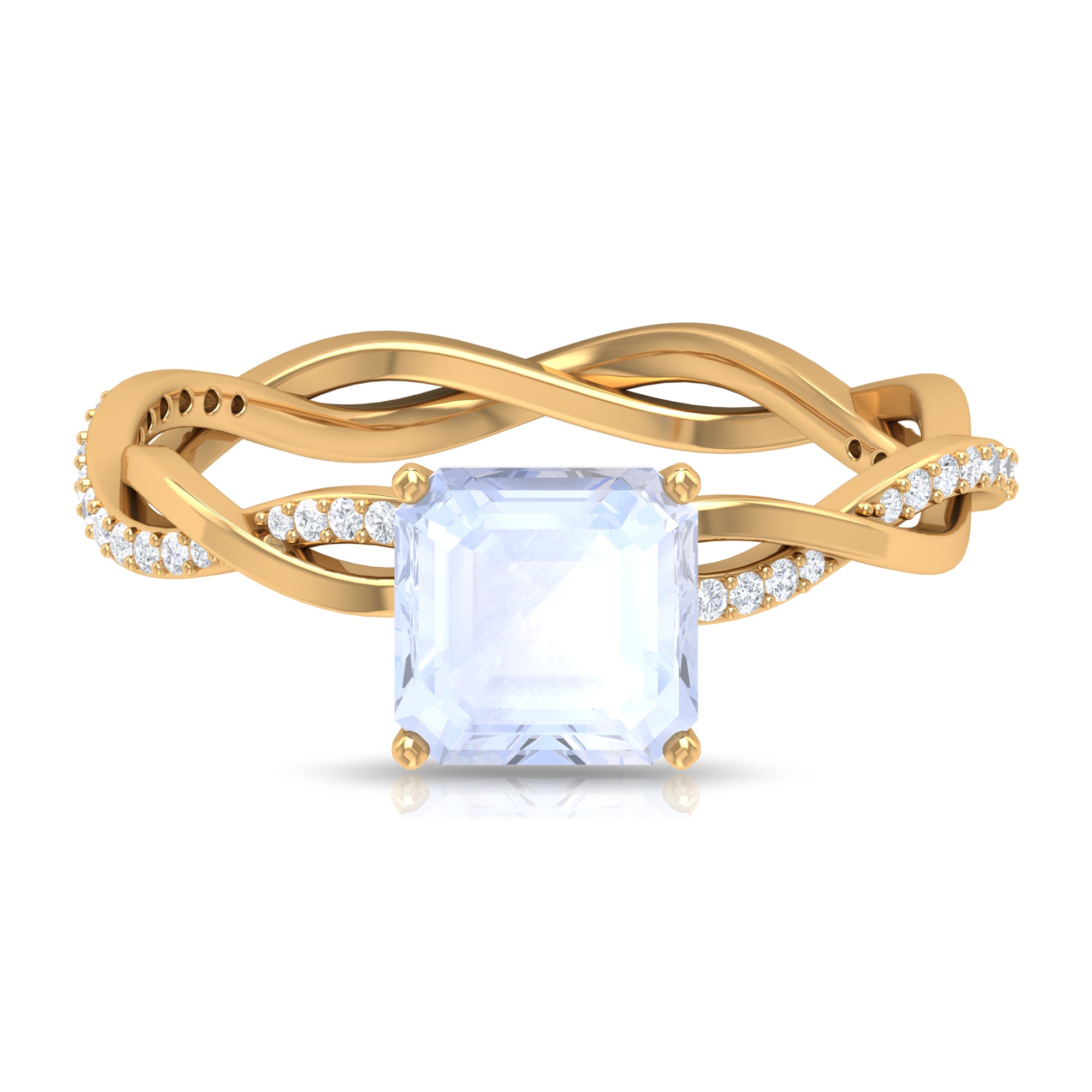 4.25 CT Asscher Cut Moonstone Solitaire Ring with Diamond Moonstone - ( AAA ) - Quality - Rosec Jewels