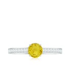 Round Yellow Sapphire Solitaire Engagement Ring with Diamond Yellow Sapphire - ( AAA ) - Quality - Rosec Jewels