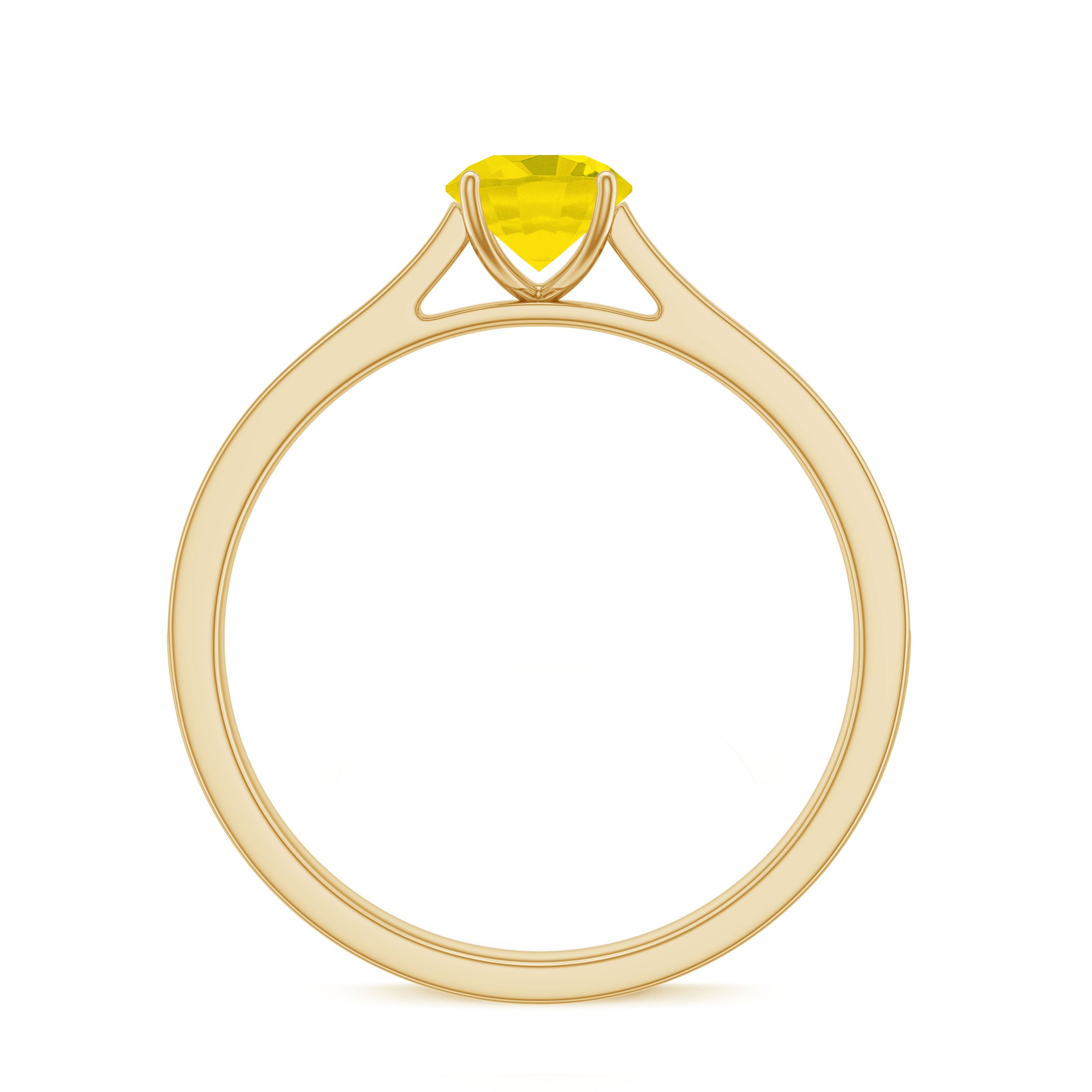 Round Yellow Sapphire Solitaire Engagement Ring with Diamond Yellow Sapphire - ( AAA ) - Quality - Rosec Jewels