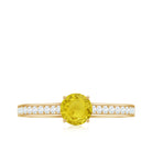 Round Yellow Sapphire Solitaire Engagement Ring with Diamond Yellow Sapphire - ( AAA ) - Quality - Rosec Jewels