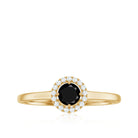 Natural Black Onyx Promise Ring with Diamond Halo Black Onyx - ( AAA ) - Quality - Rosec Jewels