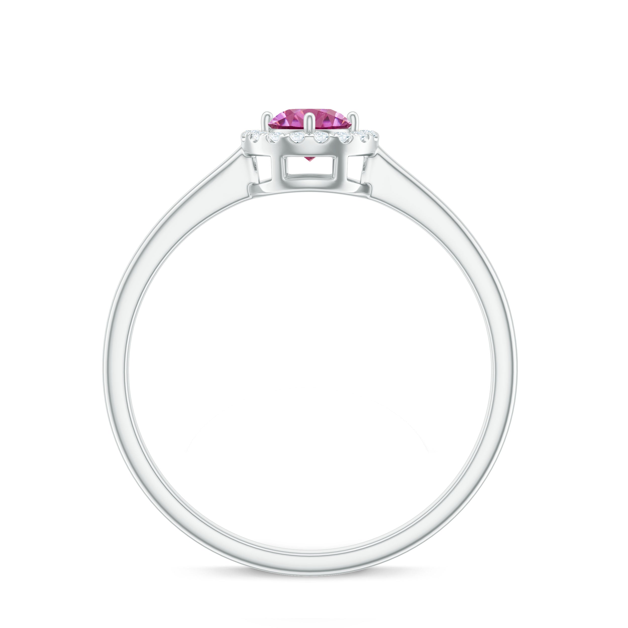 Pink Tourmaline Promise Ring with Diamond Halo Pink Tourmaline - ( AAA ) - Quality - Rosec Jewels