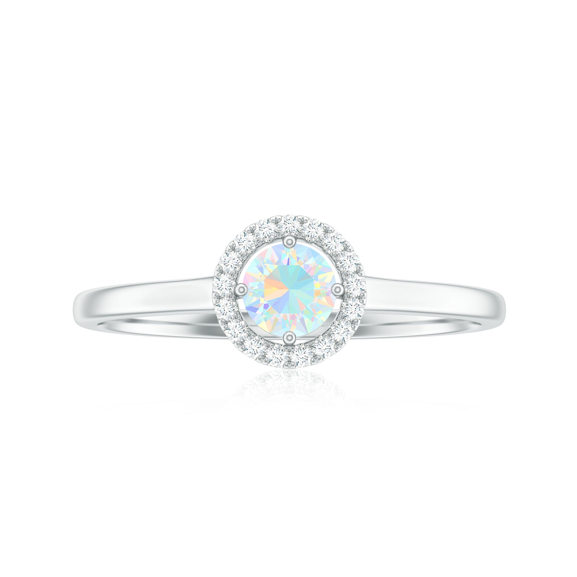 Ethiopian Opal Promise Ring with Diamond Halo Ethiopian Opal - ( AAA ) - Quality - Rosec Jewels